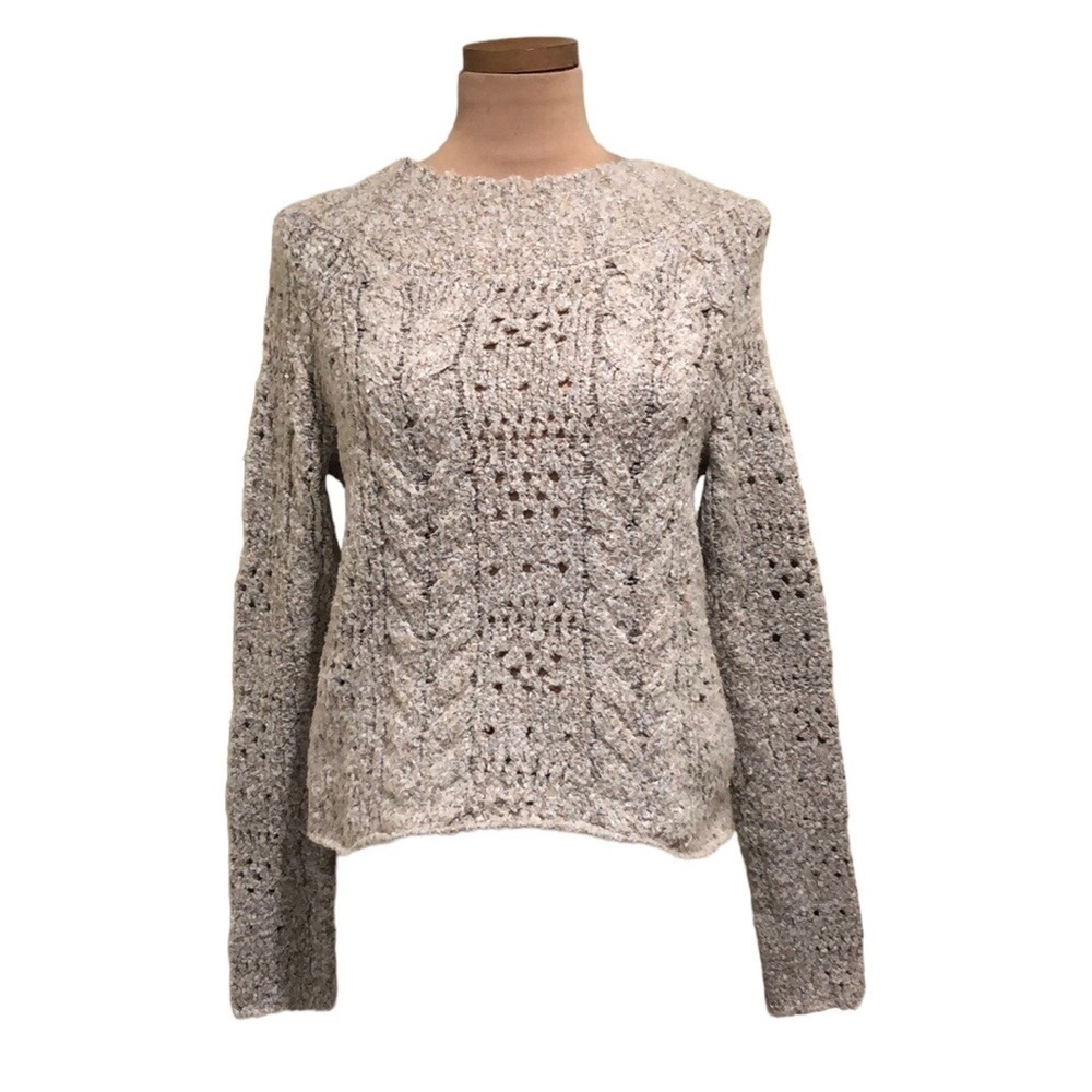 Free People Avalon Sweater Size Medium Cream Tan Marl Cable Knit